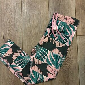 Nike Women's Leggings with Pink and Green Leaf Pattern